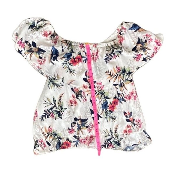 AMERICAN EAGLE OUTFITTERS RUFFLED BARDOT NECKLINE FLORAL SHORT SLEEVE WOMENS MED - Picture 4 of 8